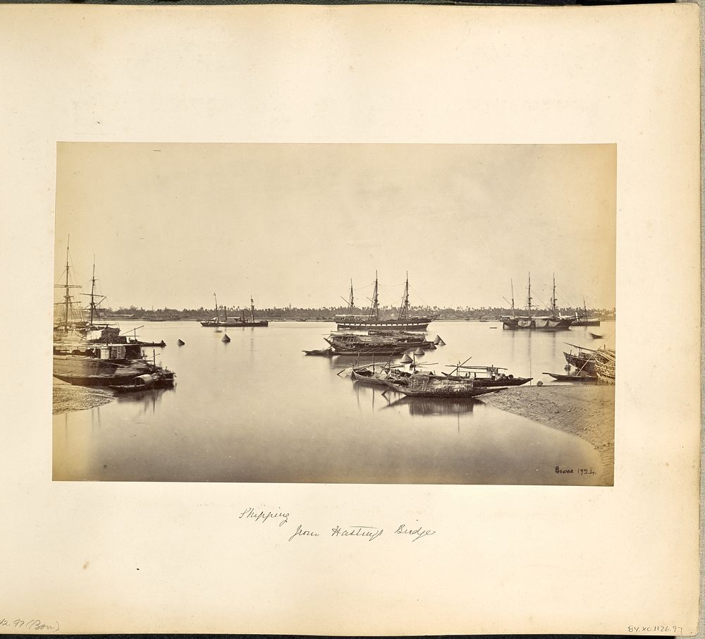 Calcutta; View of Shipping from Hastings Bridge, showing the Steamer "Mauritius" and other vessels by Samuel Bourne