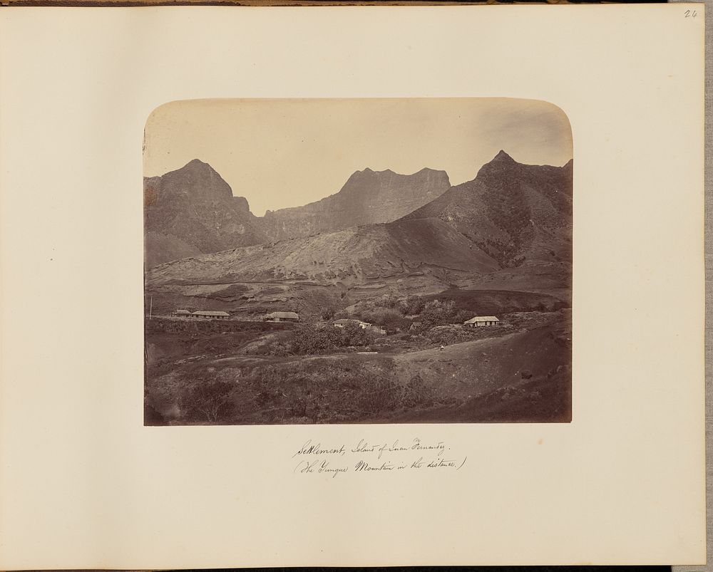 Settlement, Island of Juan Fernandez (The Yunque Mountain in the Distance) by Helsby and Co