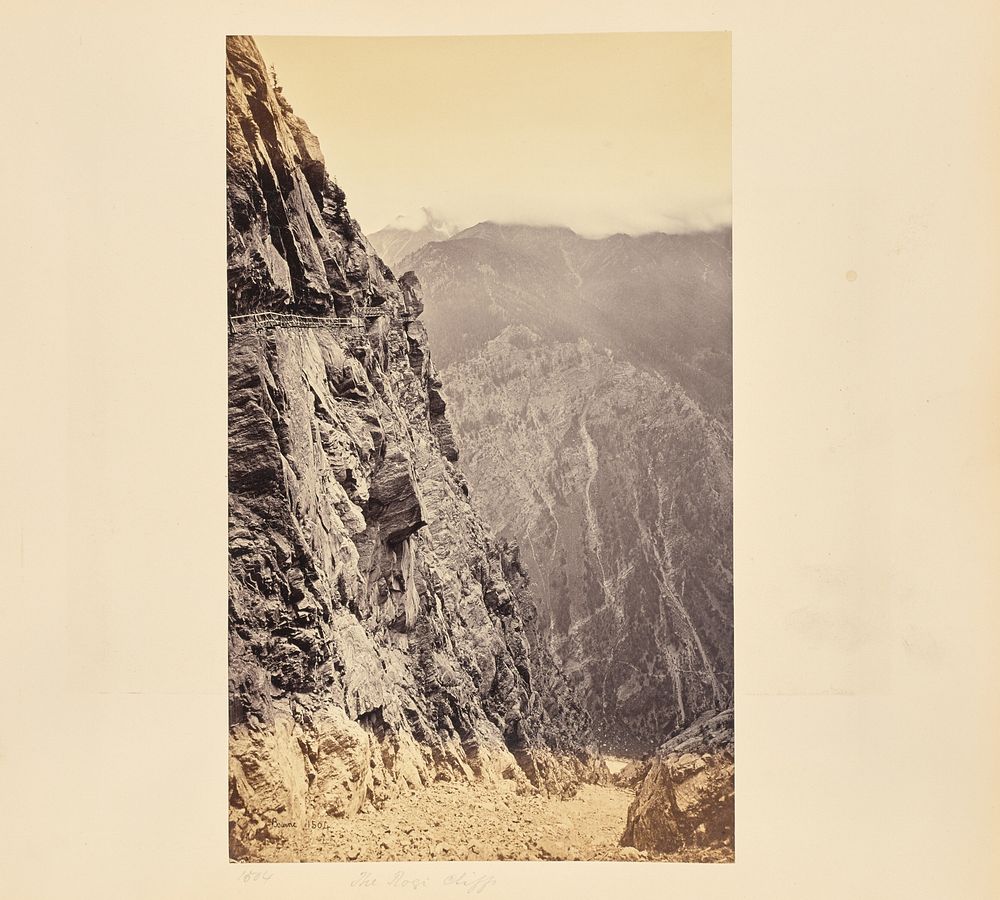 The Cliff at Rogi, Showing the Height of the Cliff from the Bed of the Sutlej by Samuel Bourne