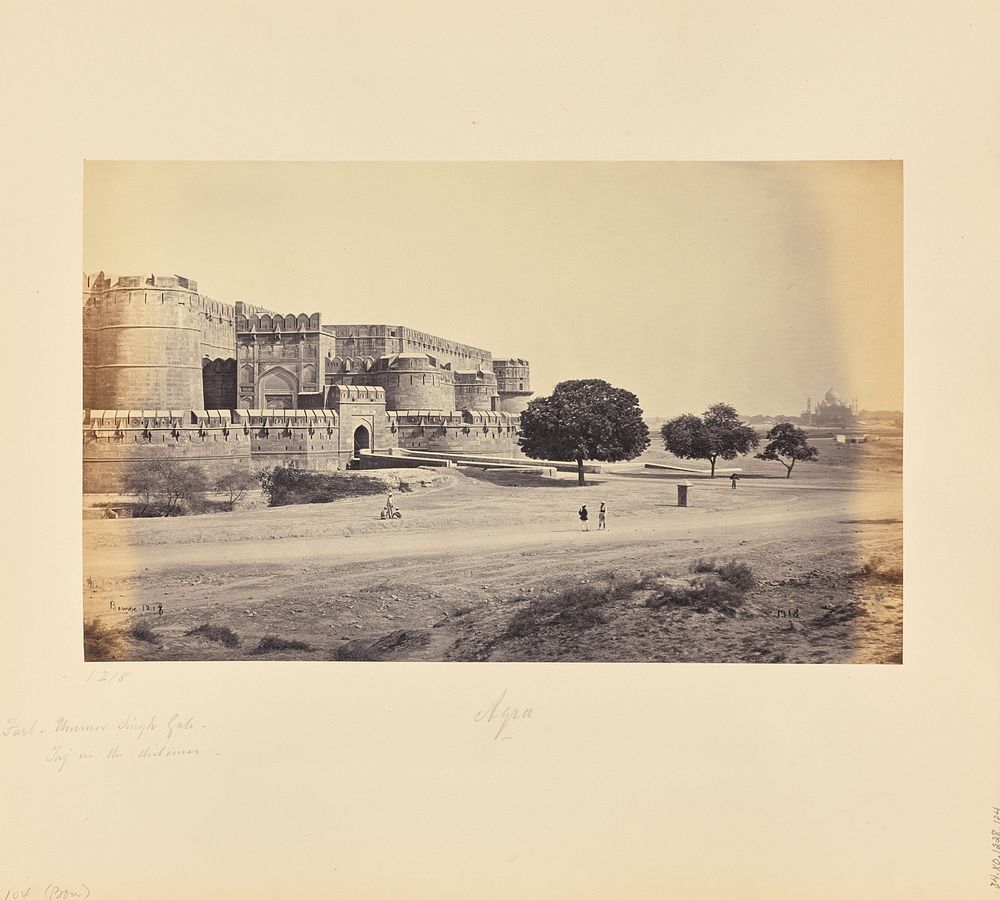Agra; The Fort, Ummer Singh Gate, with the Taj in the Distance by Samuel Bourne