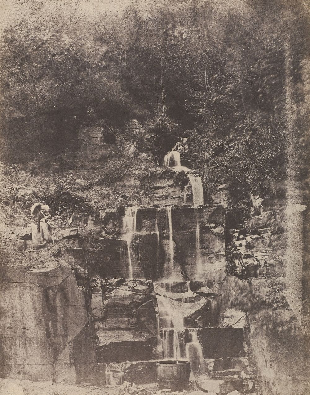 Forest Landscape with Waterfall and Rocky Grotto by John Stewart and Louis Désiré Blanquart Evrard