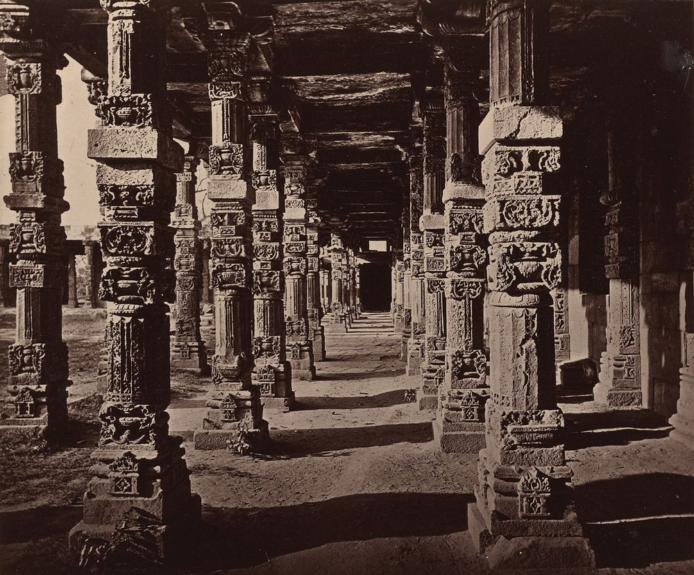 Interior of the Colonnade of Hindoo Pillars at the Kootub by Bourne and Shepherd