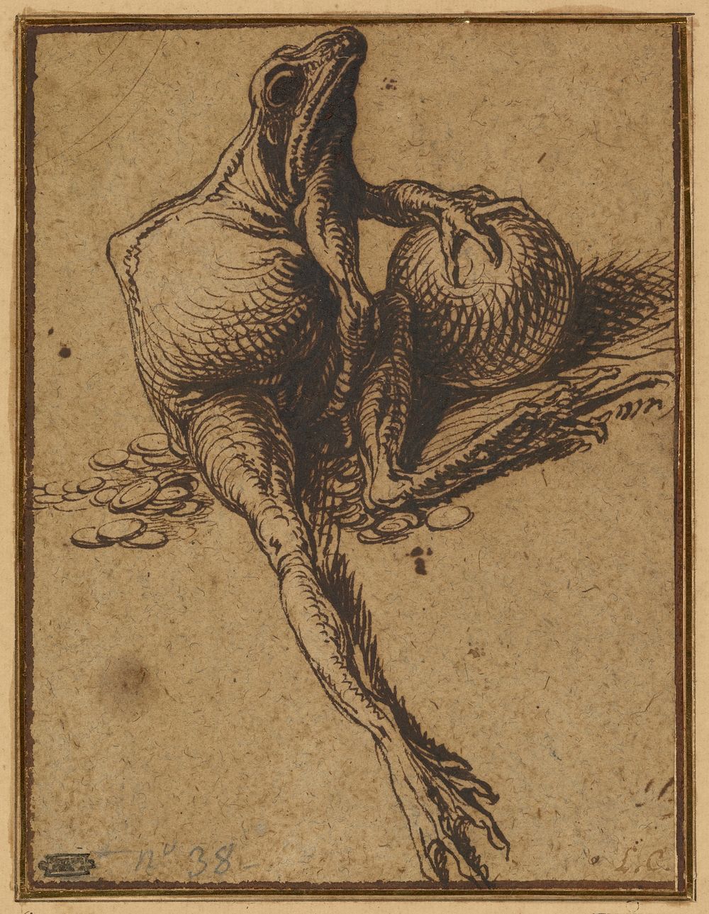 A Frog Sitting on Coins and Holding a Sphere: Allegory of Avarice by Jacques de Gheyn II