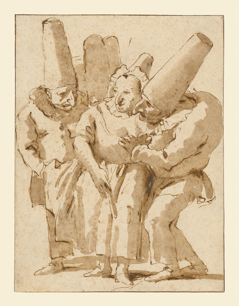 Punchinellos Approaching a Woman by Giovanni Battista Tiepolo
