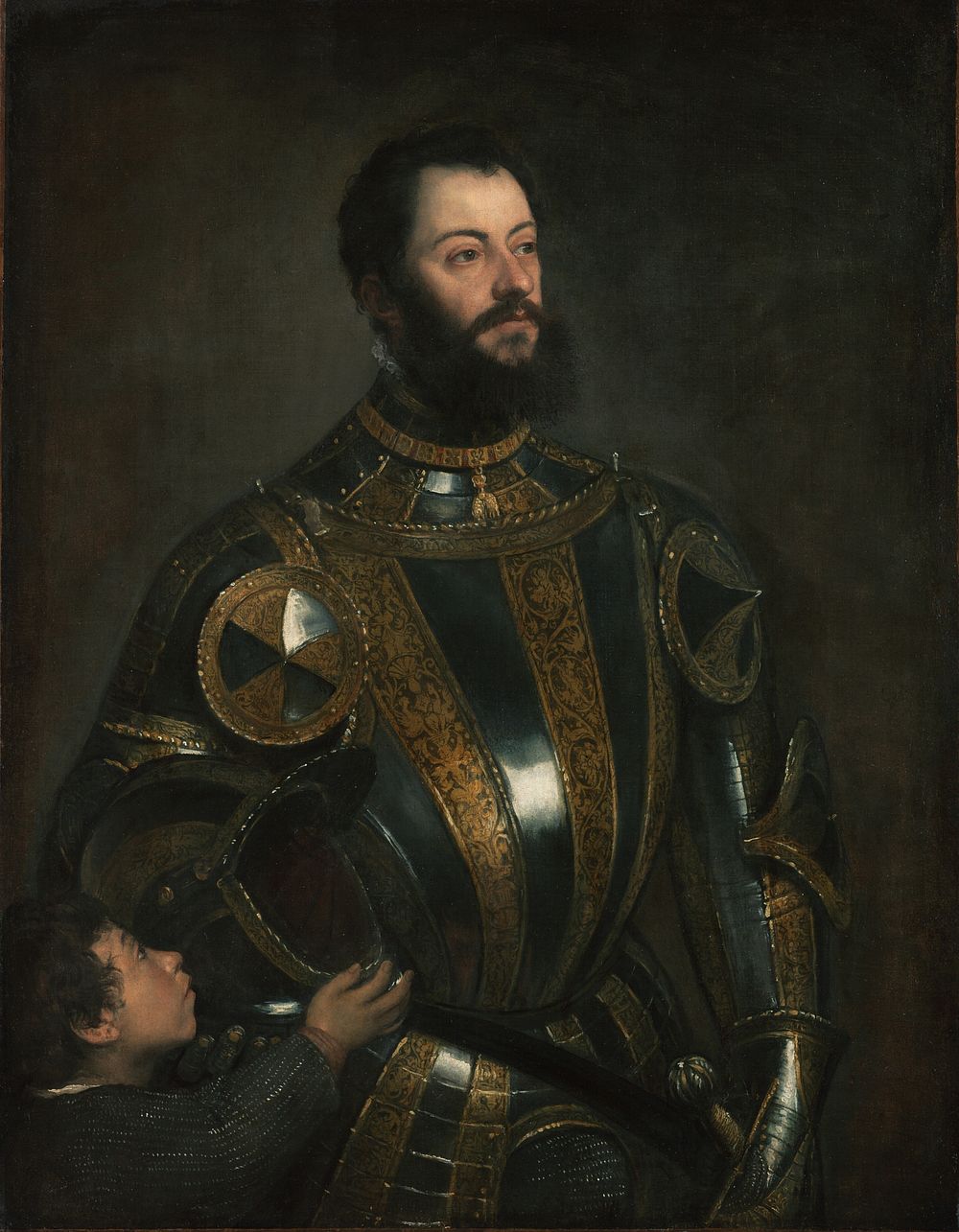 Portrait of Alfonso d'Avalos, Marchese del Vasto, in Armor with a Page by Titian Tiziano Vecellio