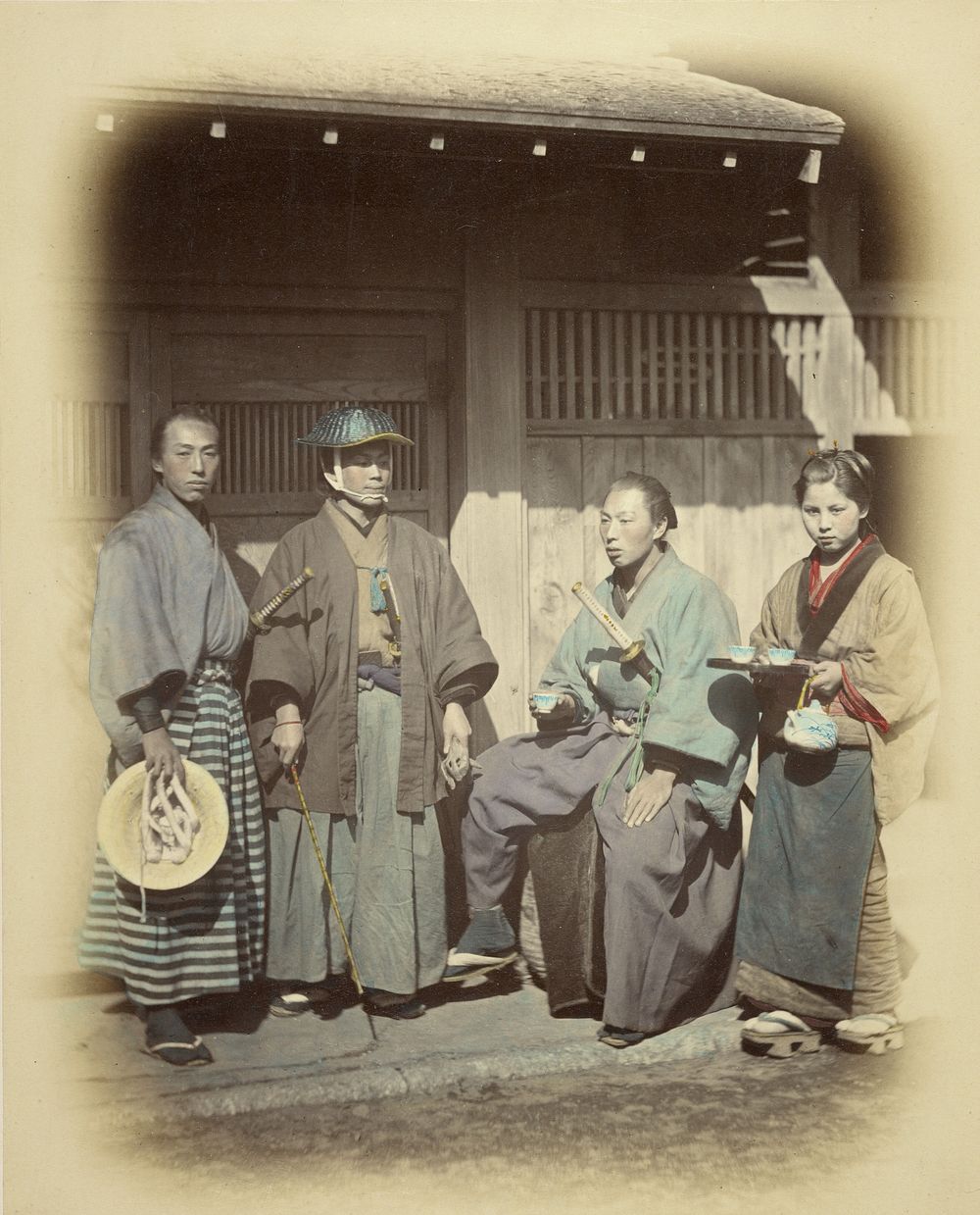 Japanese Escort Officers in Front of a Teahouse by Felice Beato