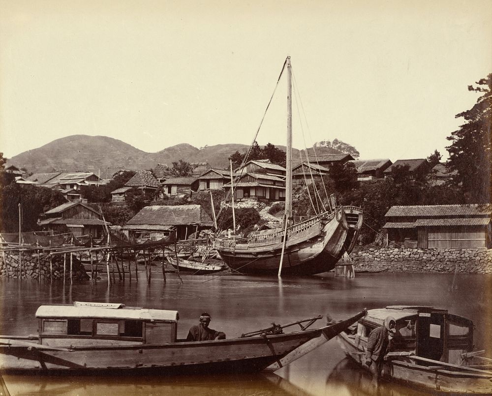 Group of Japanese Junks and Boats in the Creek by Felice Beato