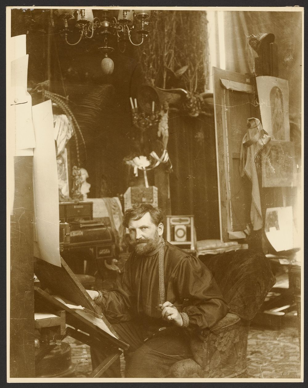 Self-Portrait in His Studio, Rue du Val-de-Grâce, Paris by Alphonse Maria Mucha