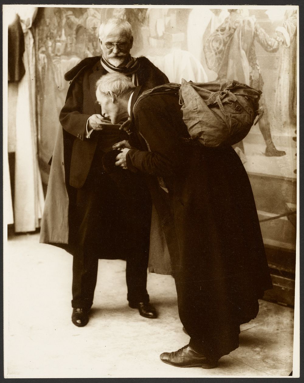 Alphonse Mucha with his Assistant Knap, as Models for the Picture, "Mount Athos" from the "Epic of the Slavs Cycle" by…