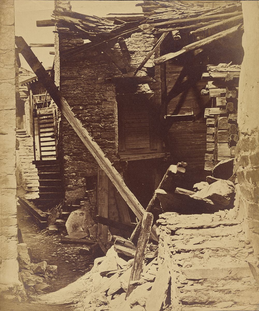Destroyed house, after an earthquake near Viege, Valais, Switzerland by Bisson Frères