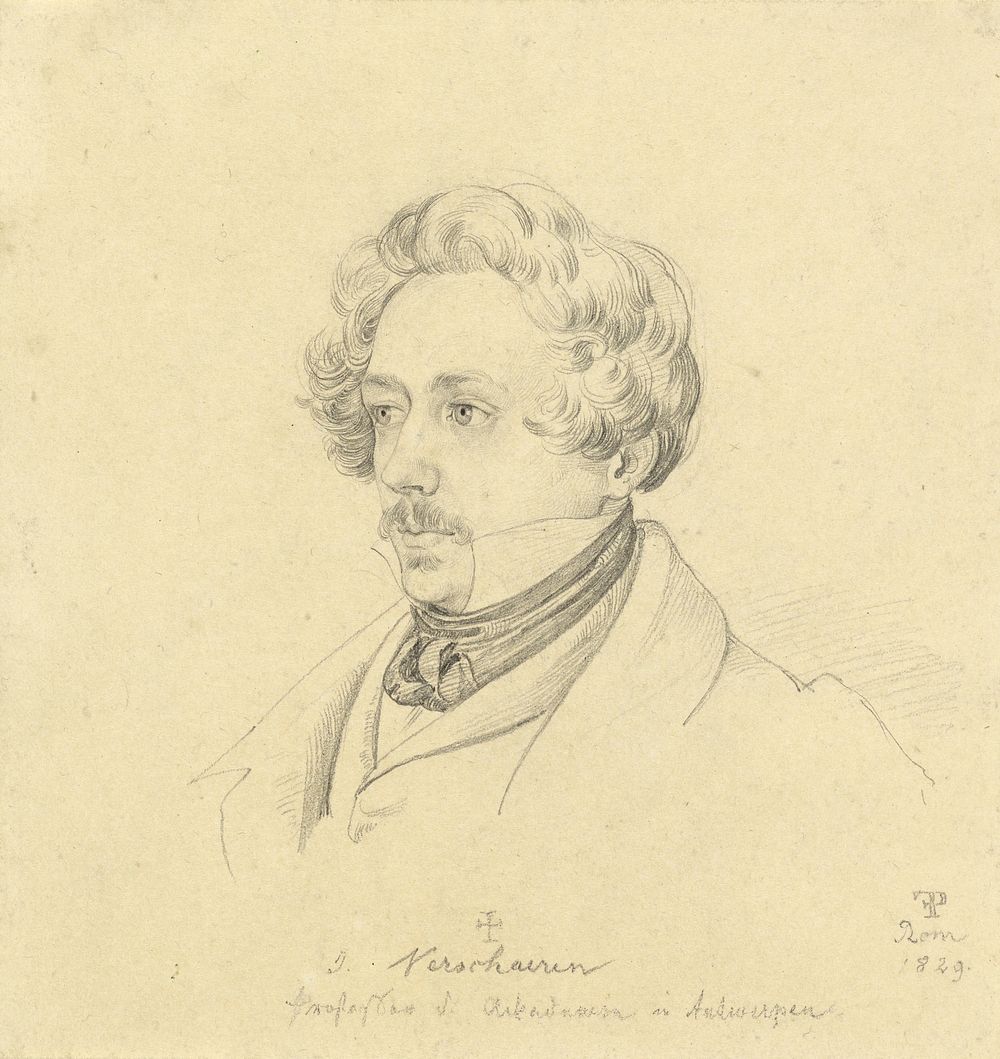 Portrait of Painter Jan Antoon Verschaeren (recto); Landscape (verso) by Friedrich Preller