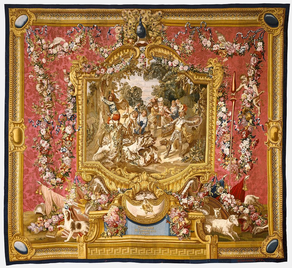 Tapestry: La Poltronnerie de Sancho à la chasse, from L'Histoire de don Quichotte Series by Royal Factory of Furniture to…