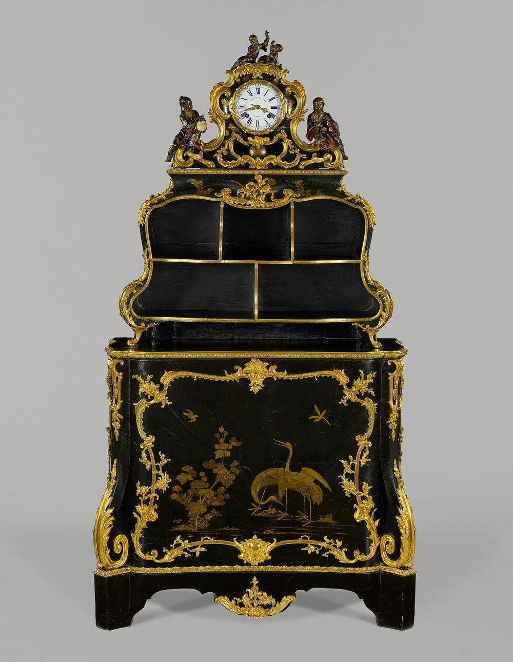 Cartonnier with Bout de Bureau and Clock by Bernard II van Risenburgh, Étienne Le Noir II and Jacques Decla