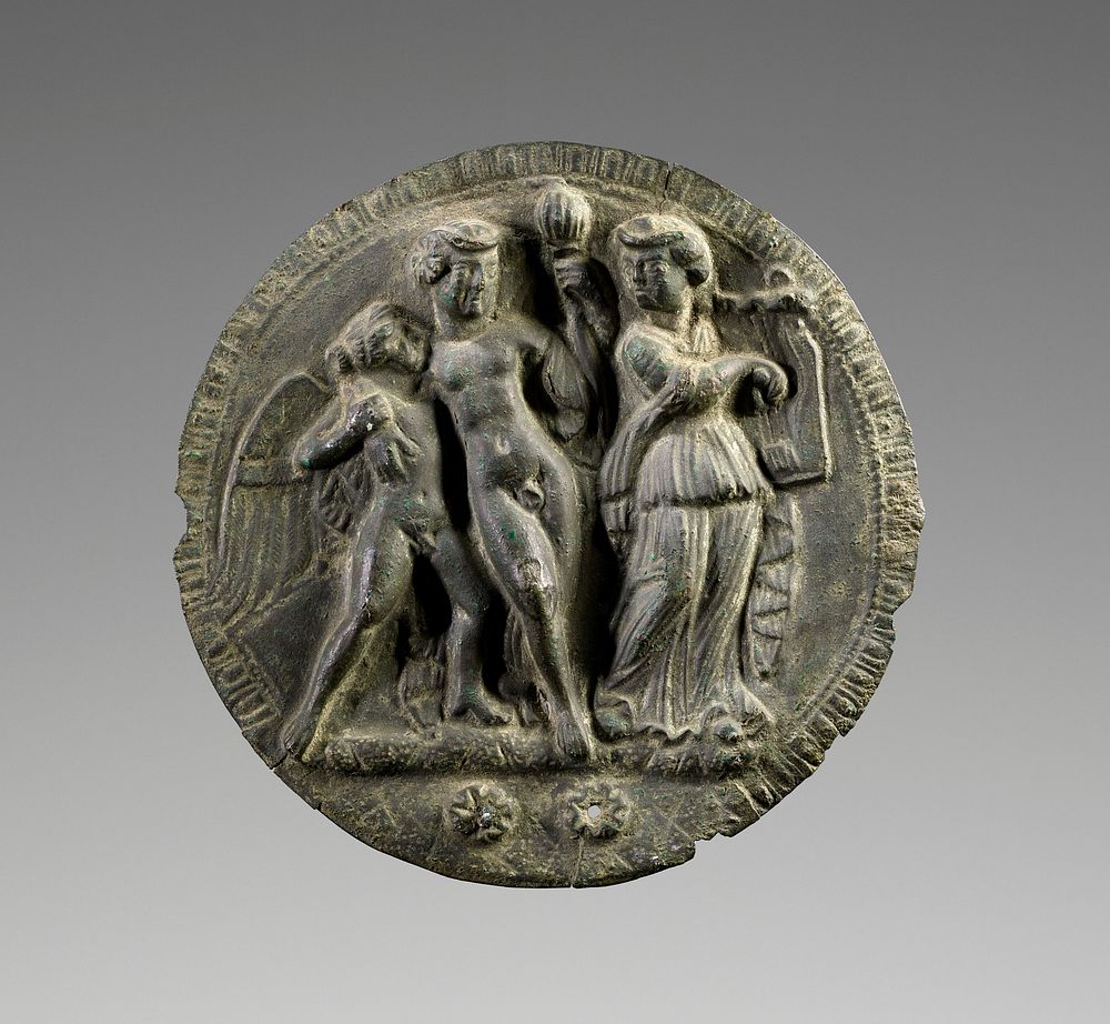 Mirror-lid Applique of Dionysos, Eros, and a Kitharist