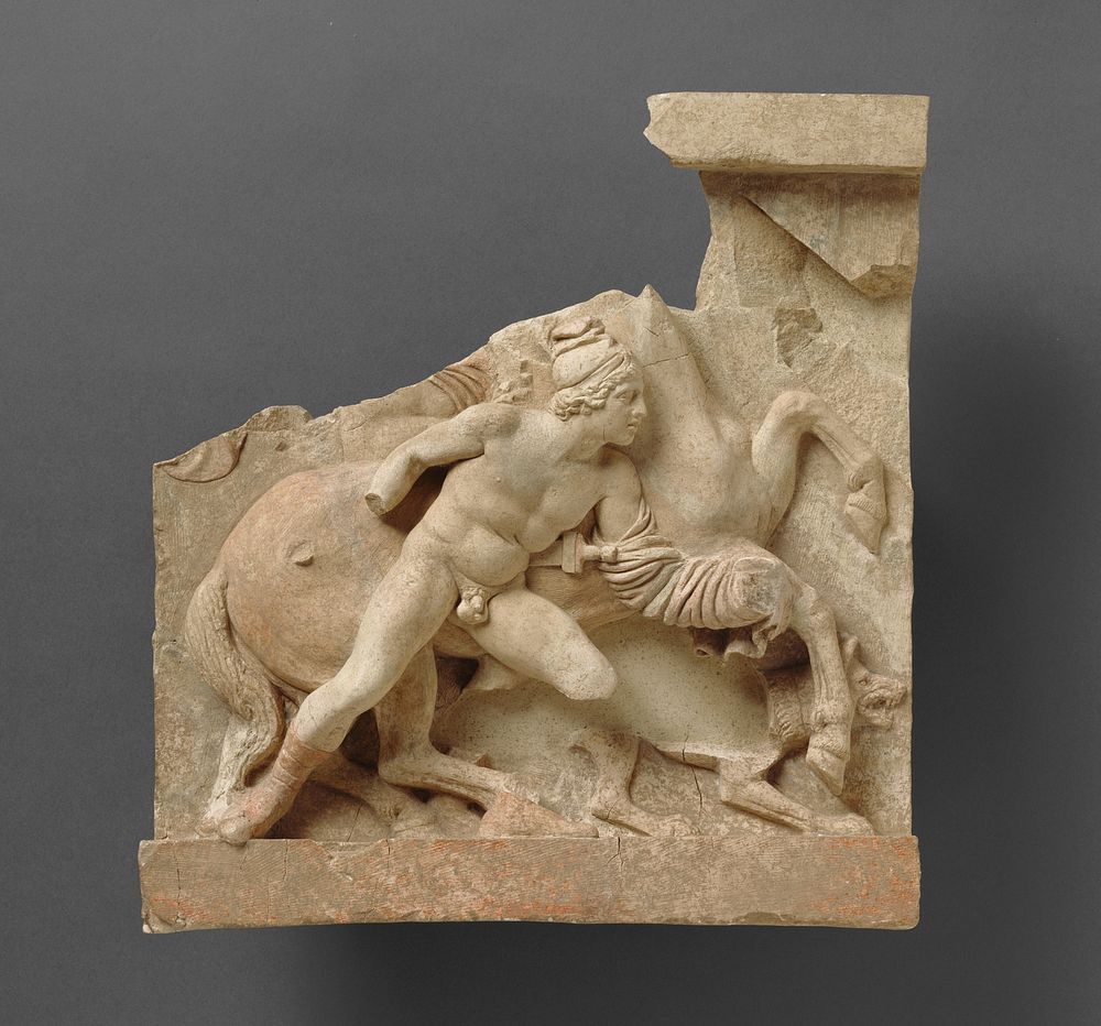 Fragment of a Relief of a Horseman and Companion from a Funerary Building