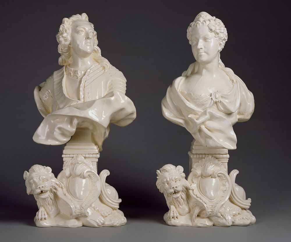 Pair of Busts: Louis XV and Marie Leczinska by Rue de Charenton Manufactory Paris and Chambrette Manufactory Lunéville