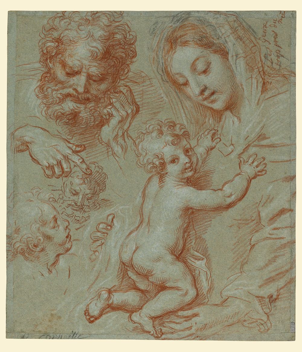 Studies of the Madonna and Child and of Heads (recto); Madonna and Child with Saint John Seated in a Landscape (verso) by…
