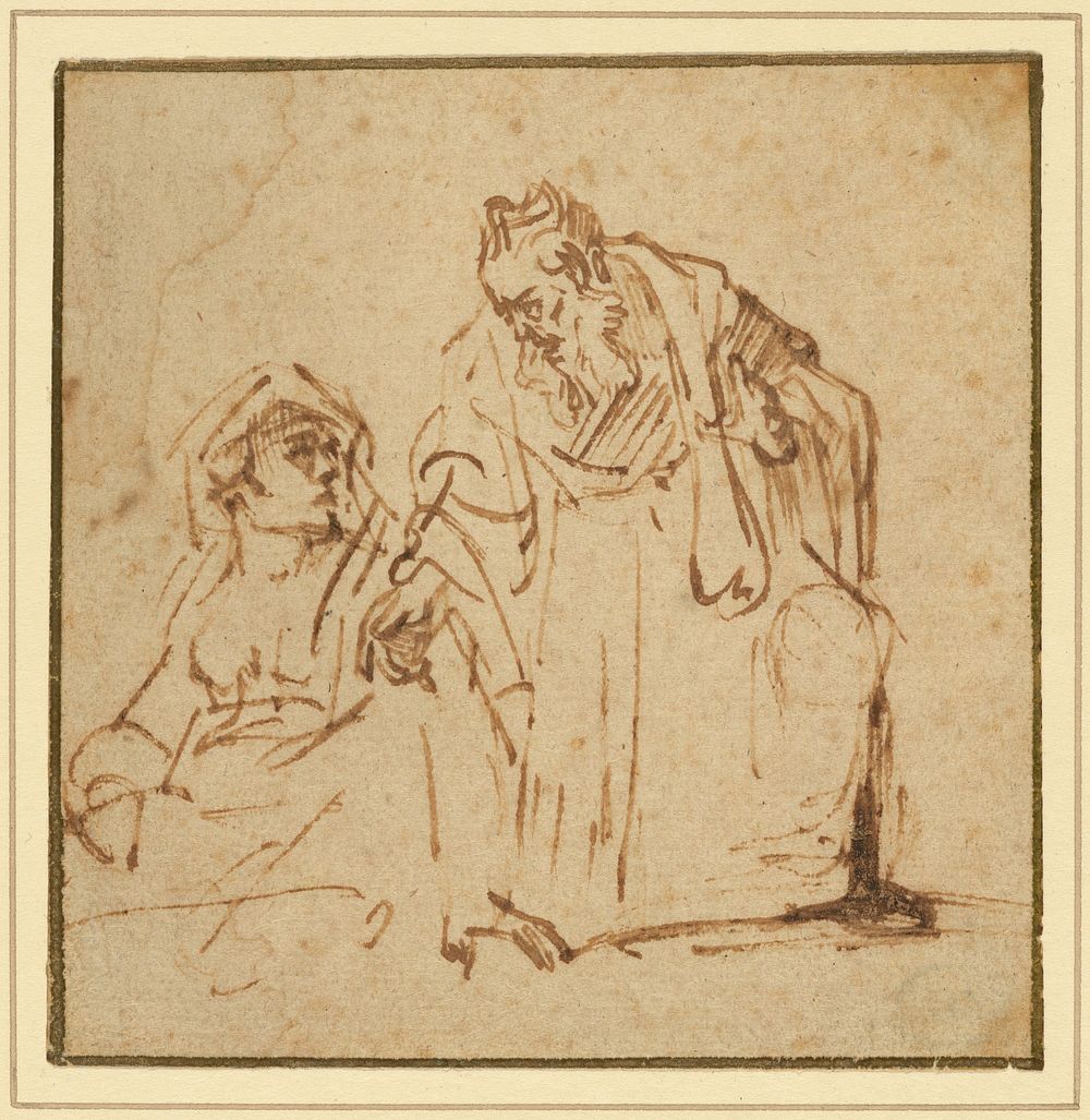 Study of a Man Talking to a Woman Seated on the Left by Rembrandt Harmensz van Rijn