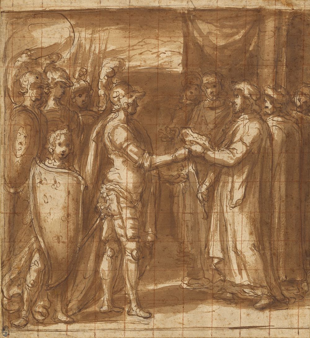 Cardinal Albornoz Gives the Farnese the Keys to Valentino by Taddeo Zuccaro