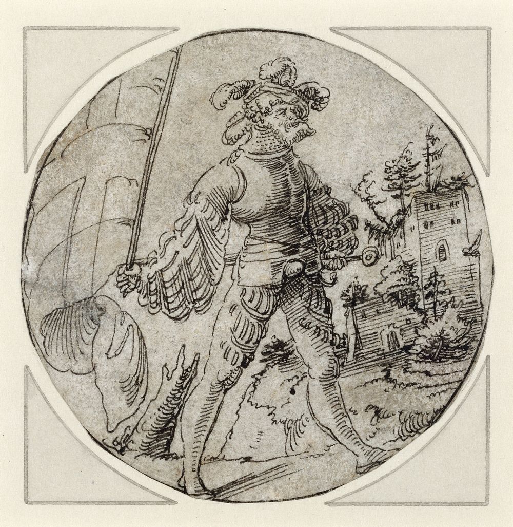 A Standard-Bearer before a Castle by Master of the Berlin Roundels
