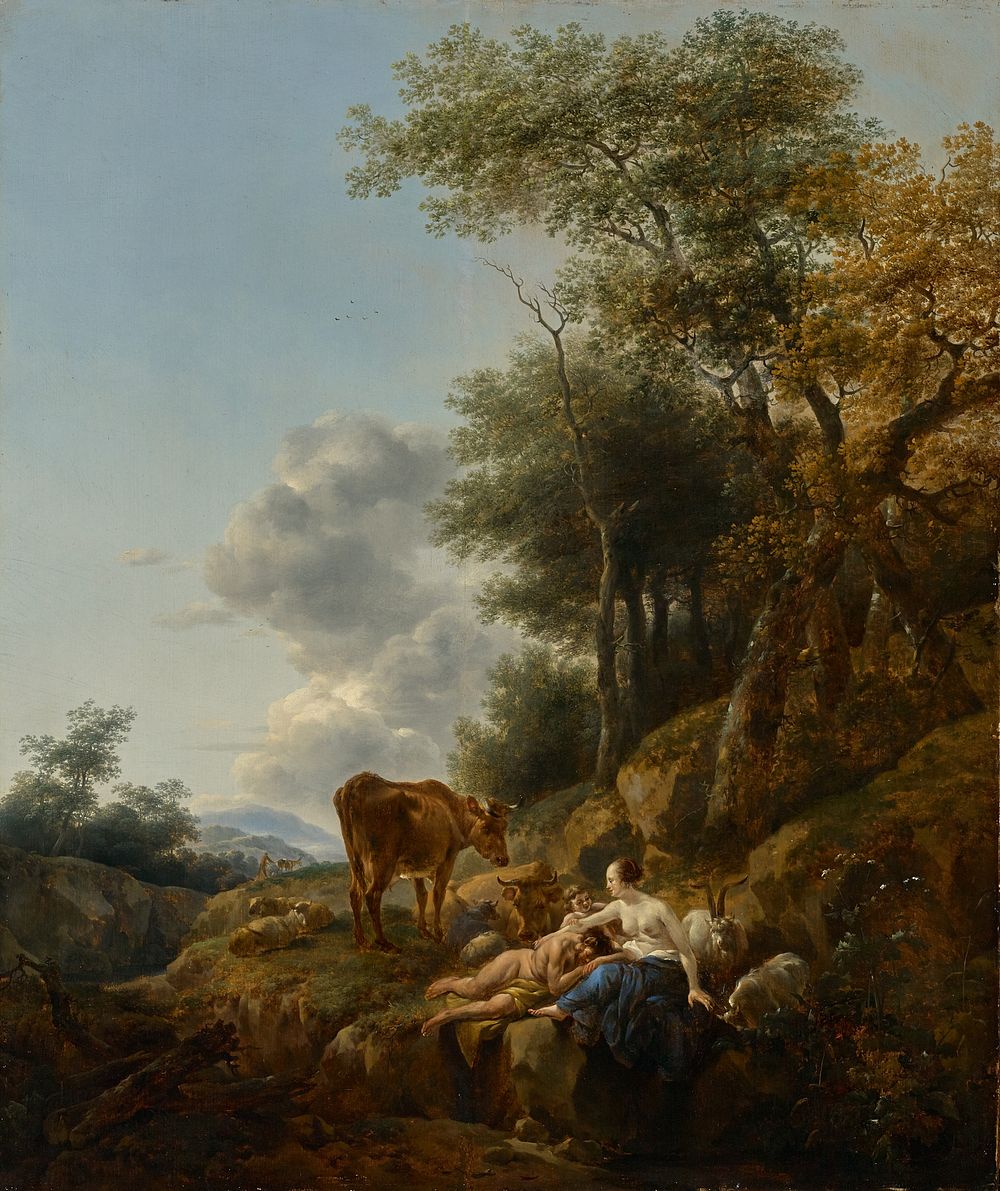 Landscape with a Nymph and a Satyr by Nicolaes Berchem