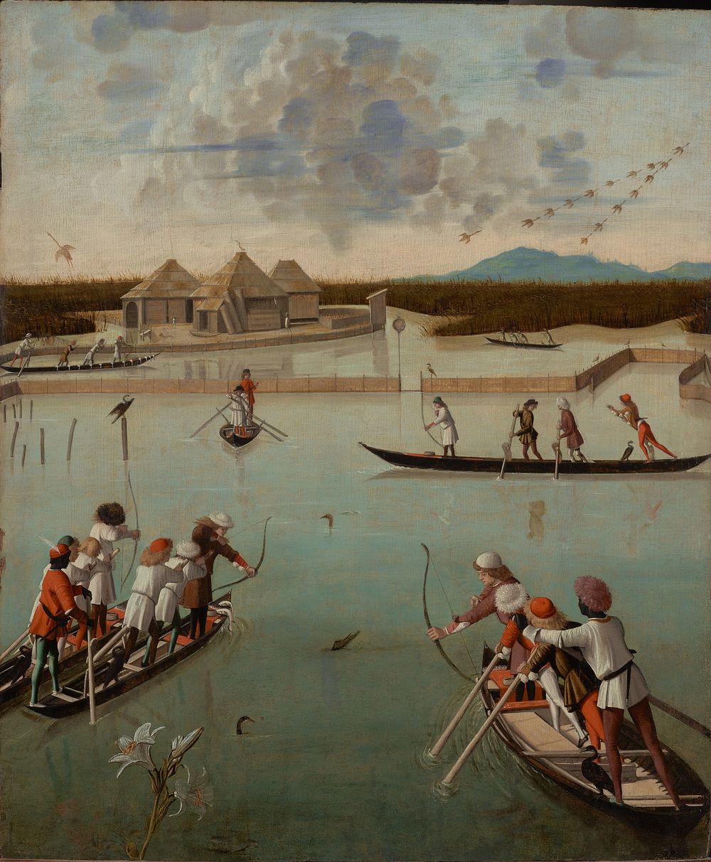 Hunting on the Lagoon (recto); Letter Rack (verso) by Vittore Carpaccio