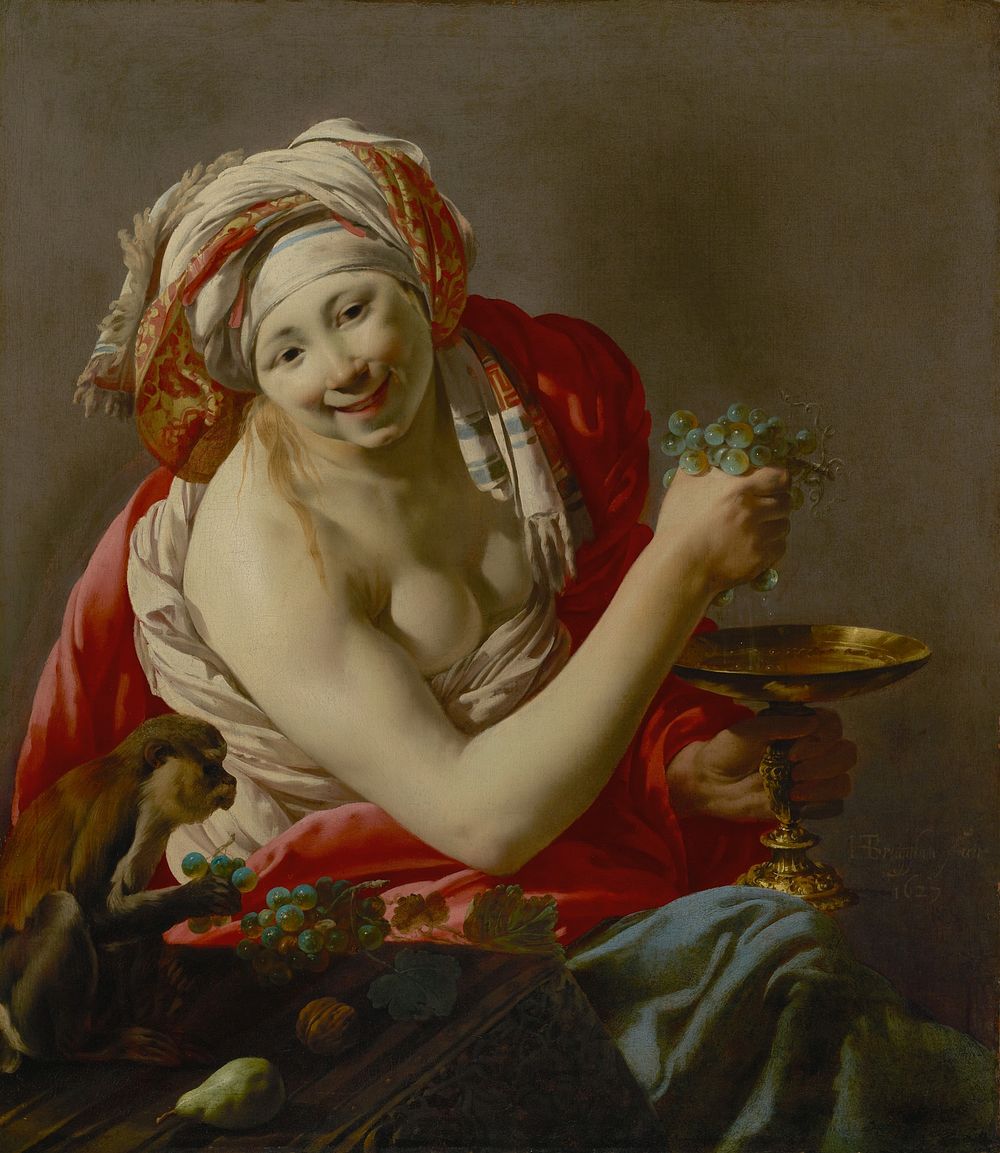 Bacchante with an Ape by Hendrick ter Brugghen