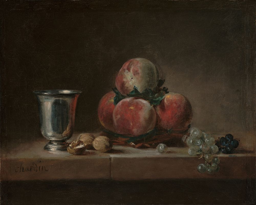 Still Life with Peaches, a Silver Goblet, Grapes, and Walnuts by Jean Siméon Chardin