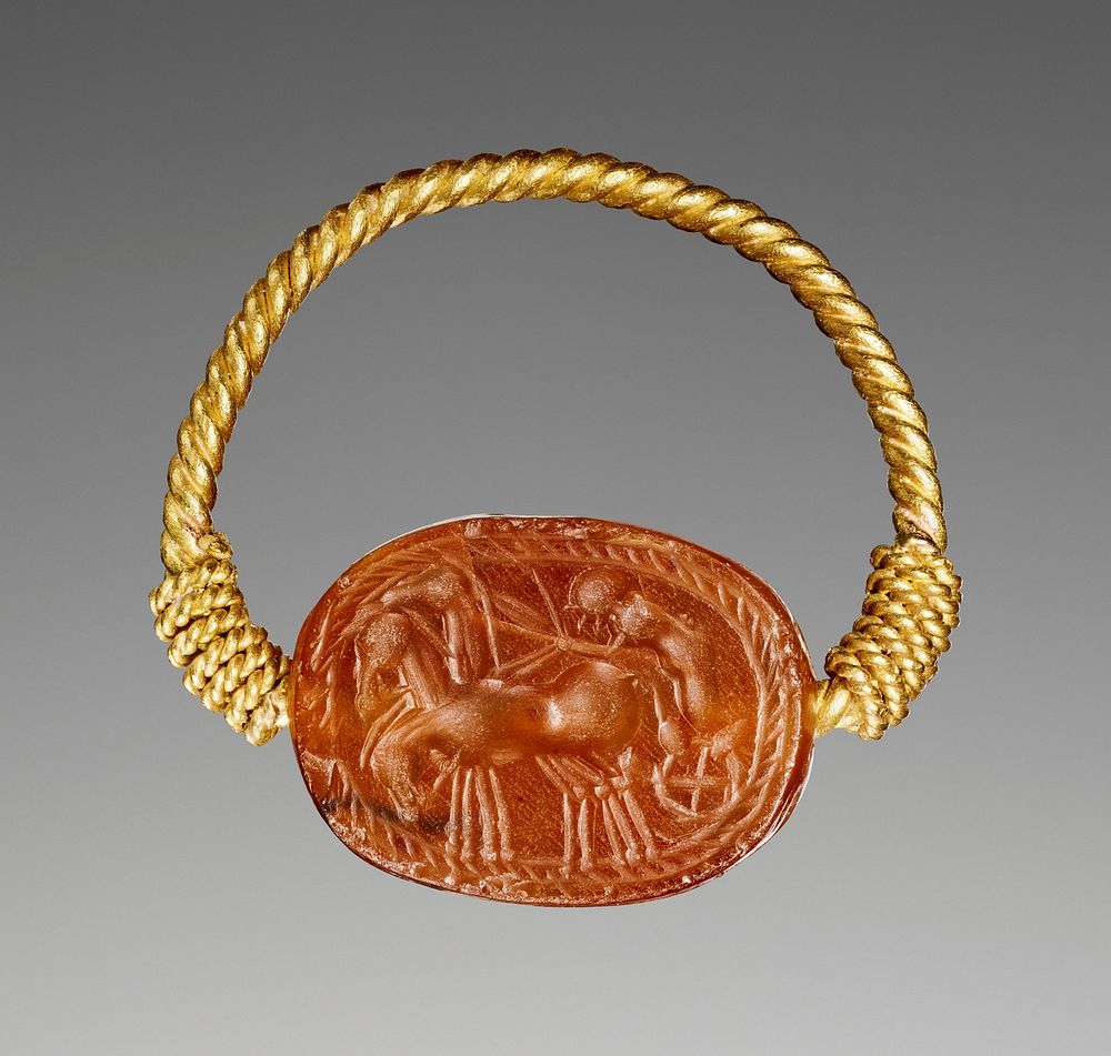 Scarab with a Three-Horse Chariot and Driver