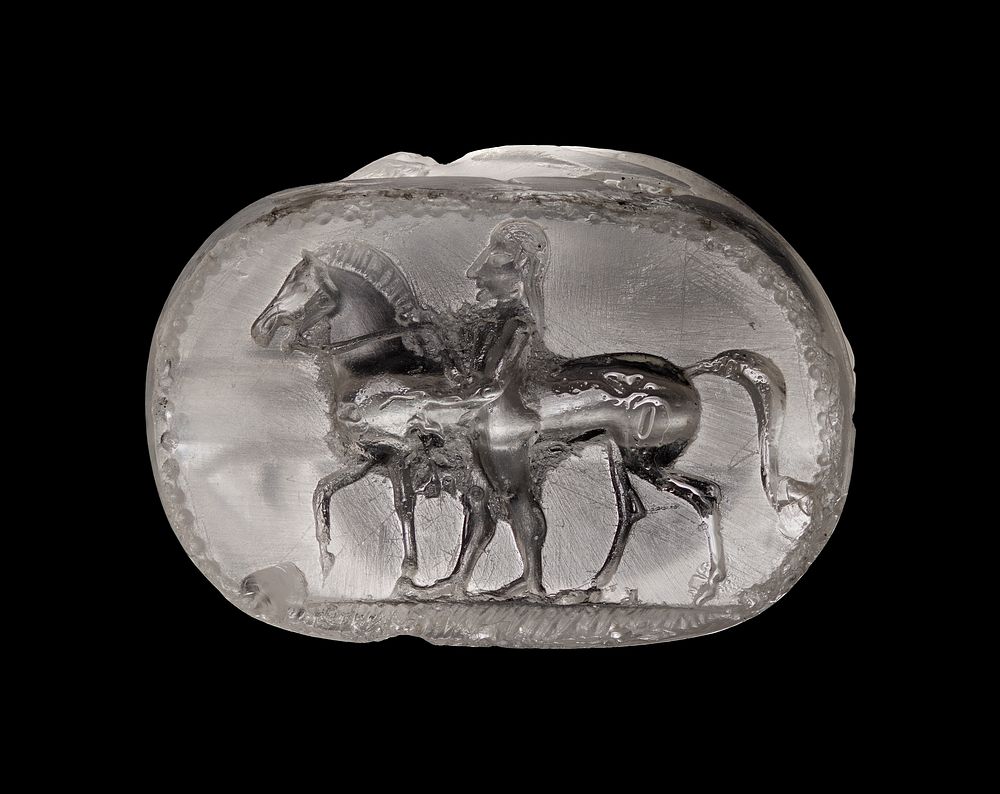 Engraved Scarab with Youth Leading a Horse by Sphinx and Youth Group I