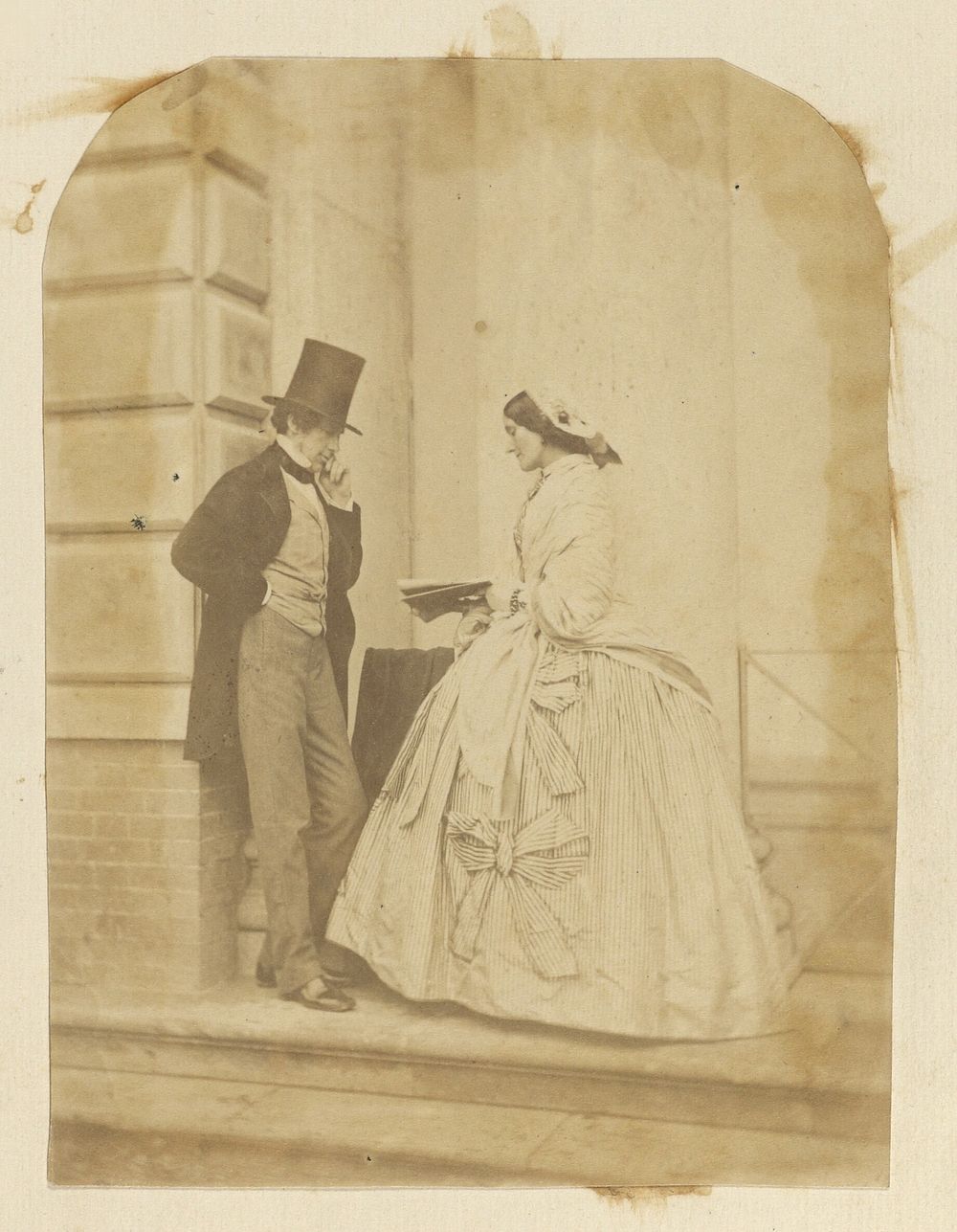 Man and woman on steps by Frances Elizabeth Jocelyn viscountess Jocelyn