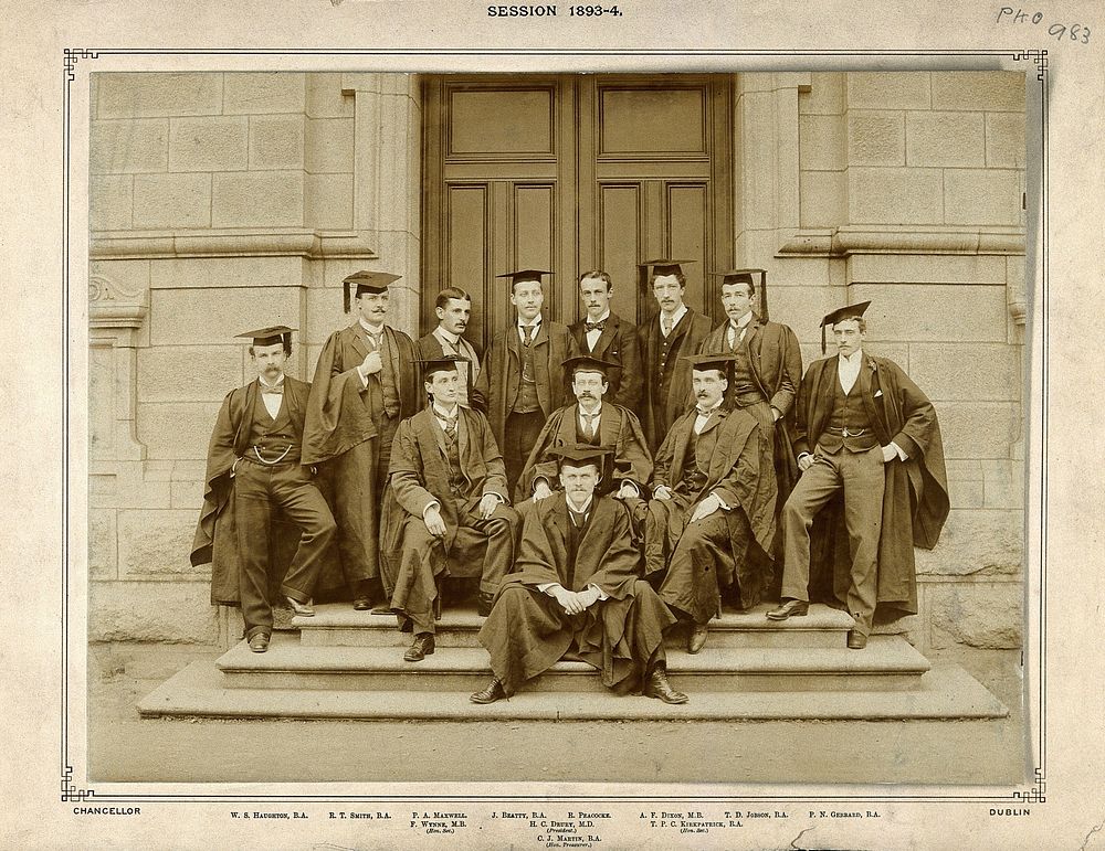 Trinity College, Dublin: Biological Association members on the steps of a College building. Photograph by J. Chancellor…