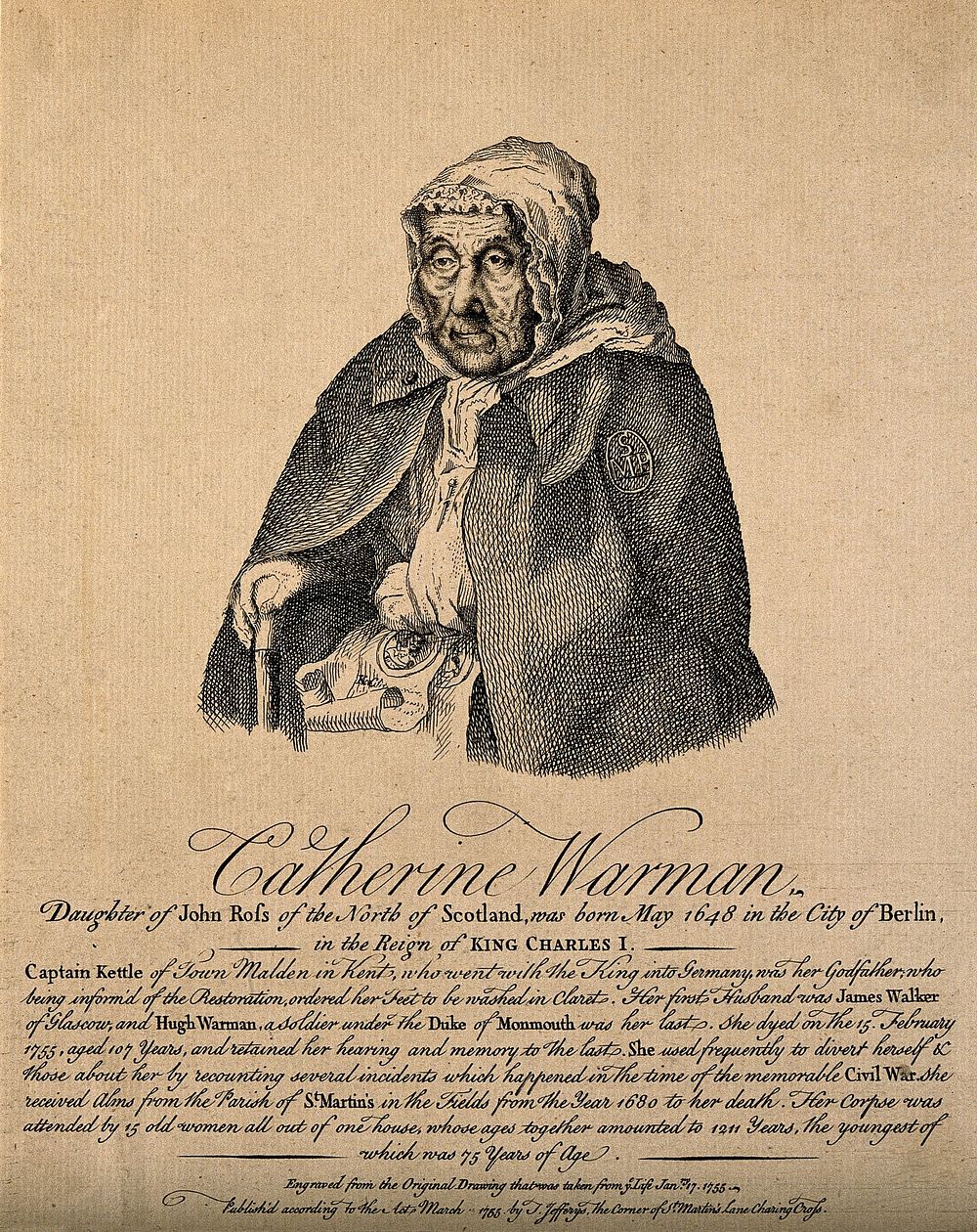 Catherine Warman, died aged 107. Etching, 1755.