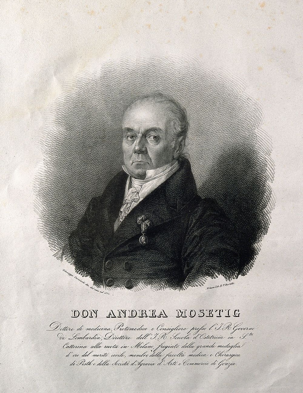 Andrija Mosetig. Lithograph by P. Bertotti after G. Cornienti, 1832.