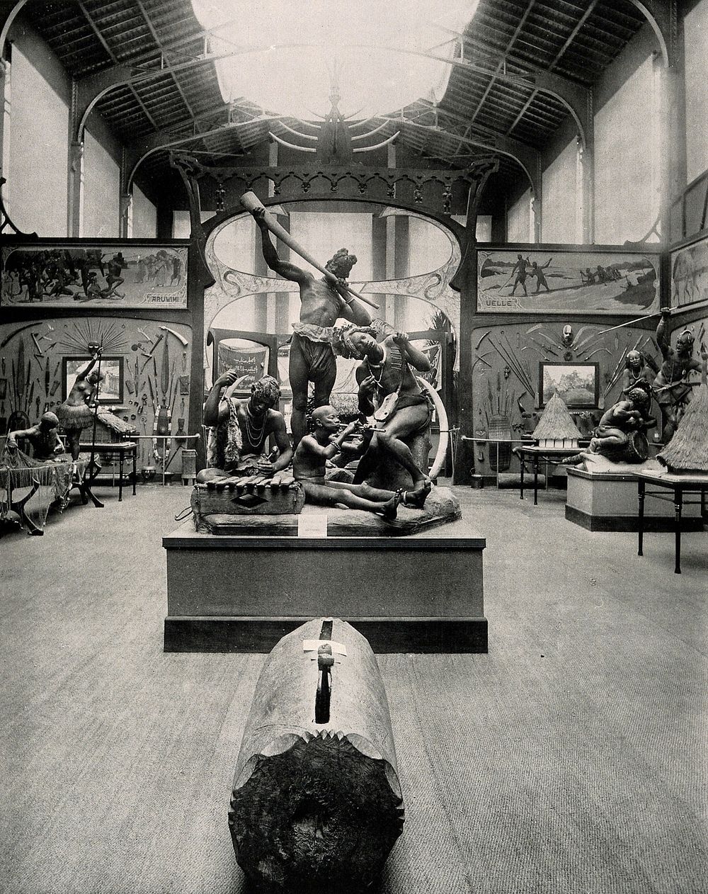 Musée du Congo, Tervuren, Belgium: one of five scenes of the interior. Collotype.