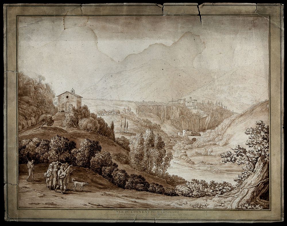 A valley with the convent of San Cosimato, near Vicovaro, Lazio. Drawing attributed to J. Ph. Hackert, 1780.