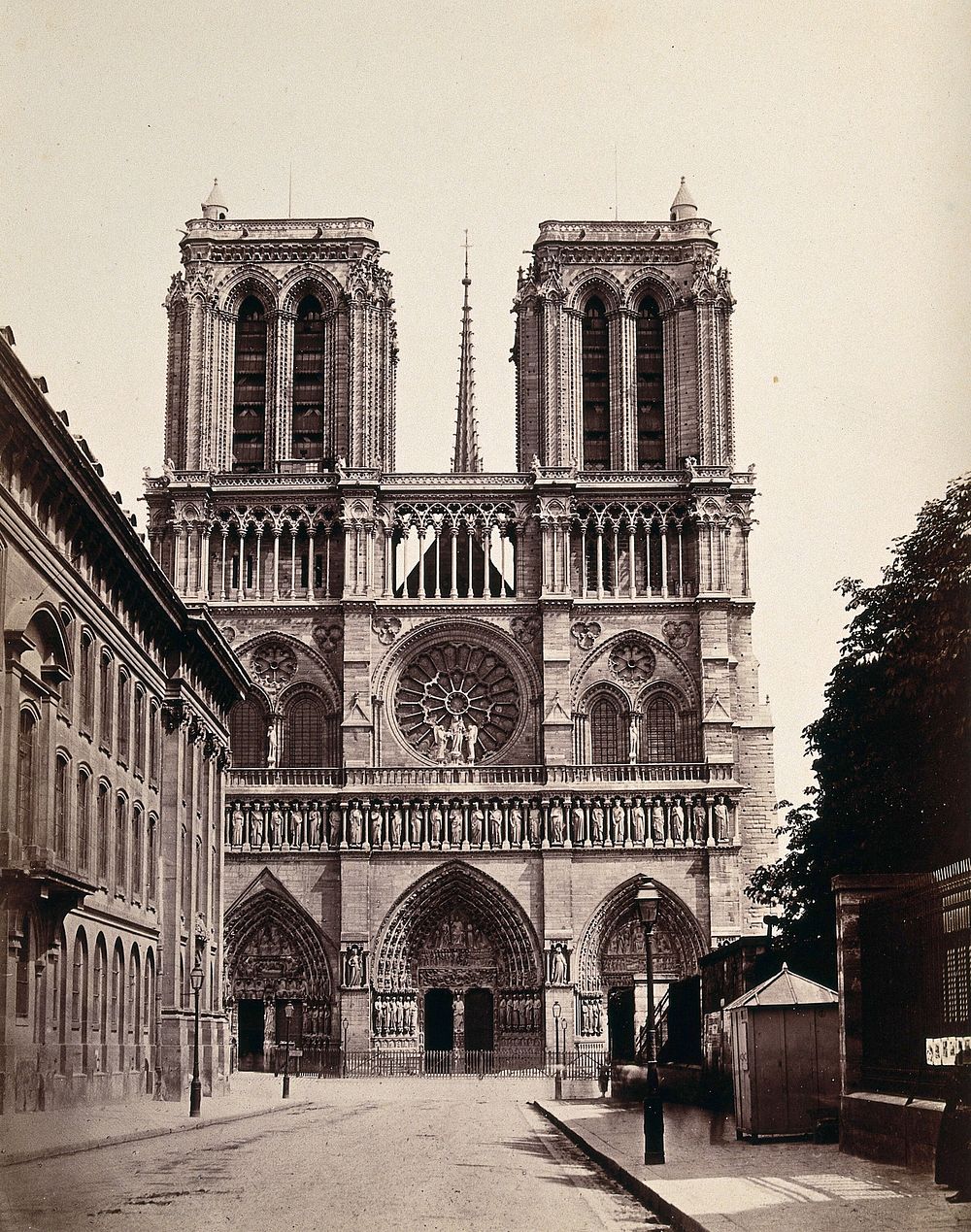 Notre Dame Cathedral, Paris, France: west facade. Photograph by Achille Quinet, ca. 1870.
