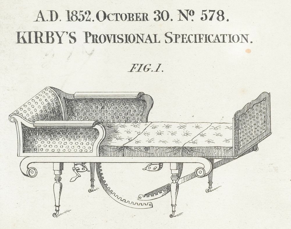 Specification of Edmund Adolphus Kirby : adjusting couch for medical, surgical, and general purposes.