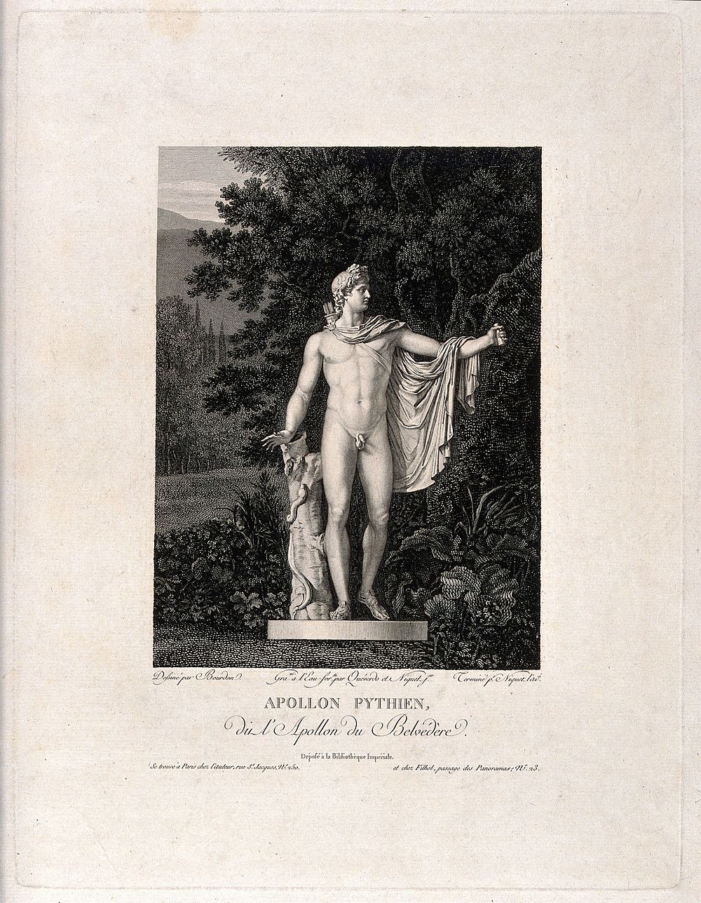 Apollo. Etching by L.M.Y. Quéverdo and Niquet the younger and engraving by C. Niquet after Bourdon.