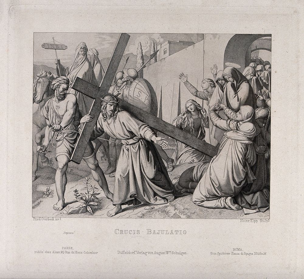 Christ carries his cross to Golgotha. Etching by H. Kipp after J.F. Overbeck, 1846.