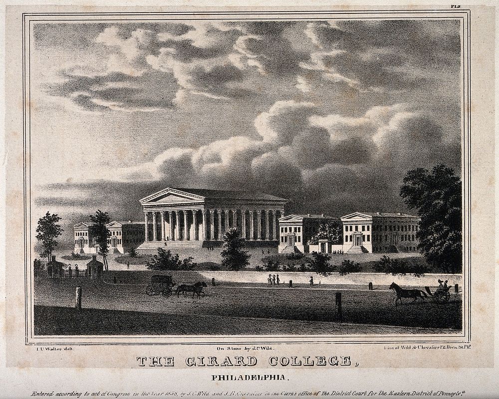 Girard College, Philadelphia. Lithograph by J.C. Wild, 1838, after T.U. Walter.