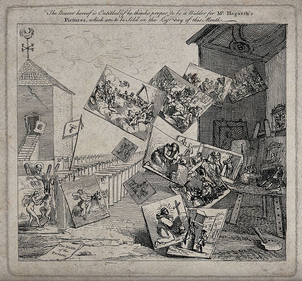 The battle of the pictures: between an auction house and Hogarth's studio, old master paintings are lined up in ranks…