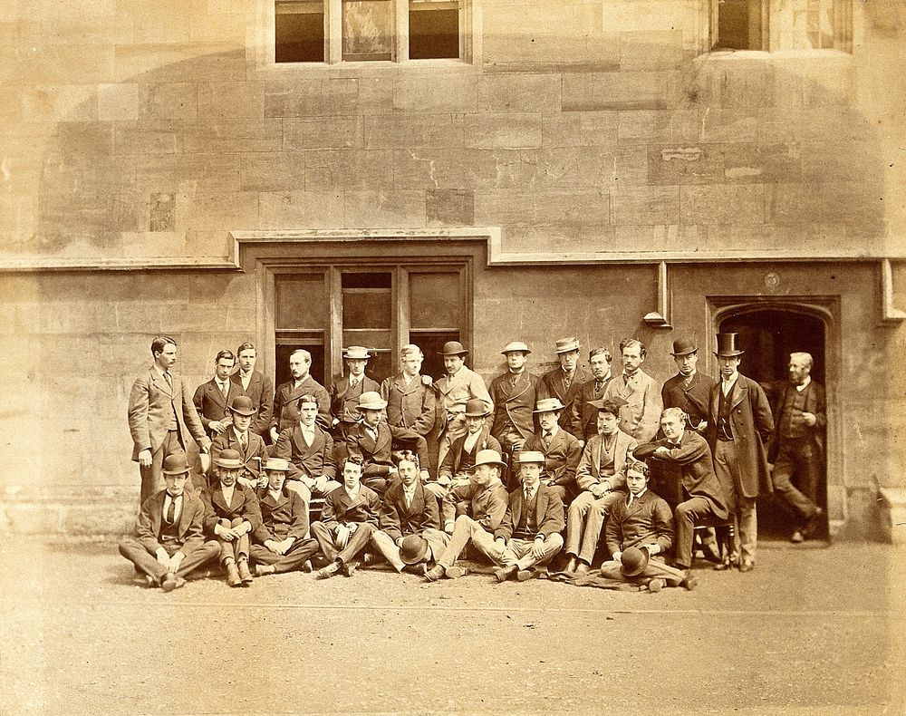 Pembroke College students, Oxford University: group portrait. Photograph, 1869.