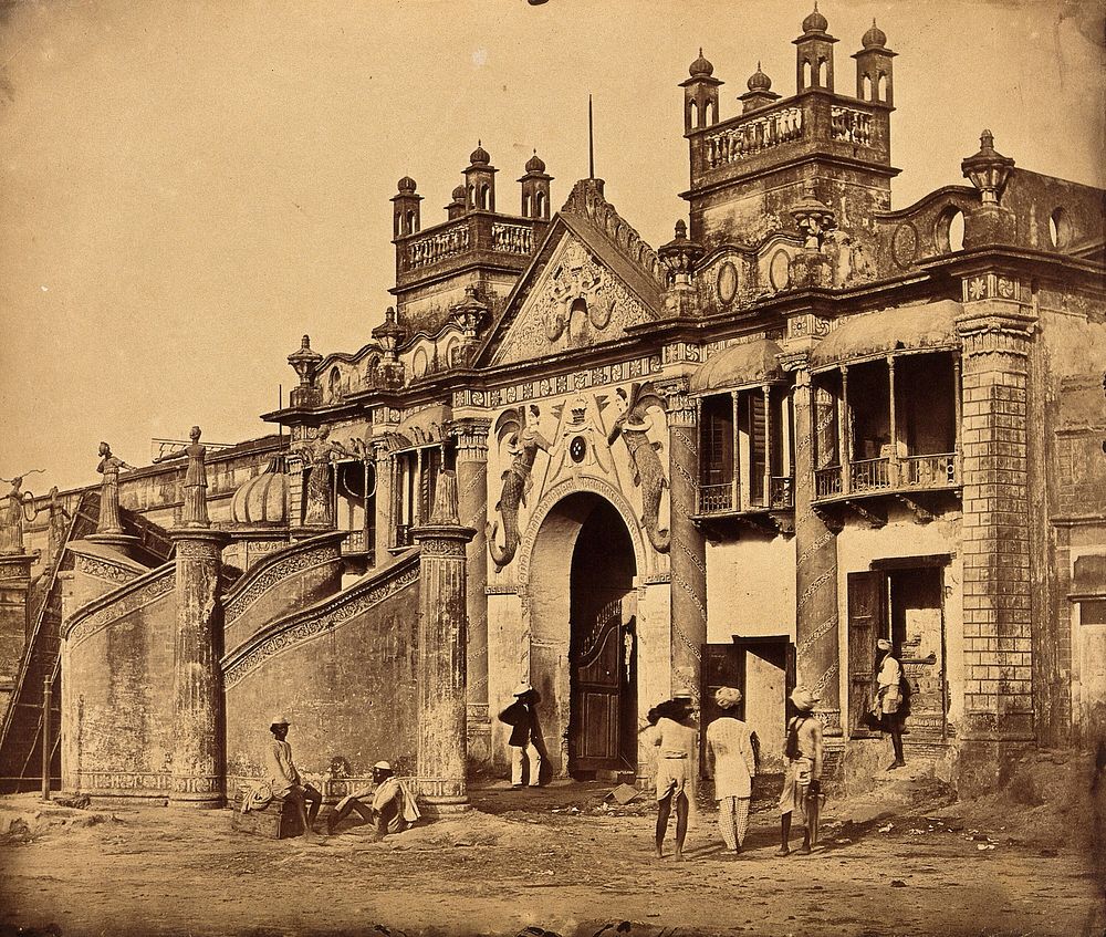 Kaiser Bagh, Lucknow, India: an ornate gateway decorated with mermaids. Photograph by Felice Beato, 1858.