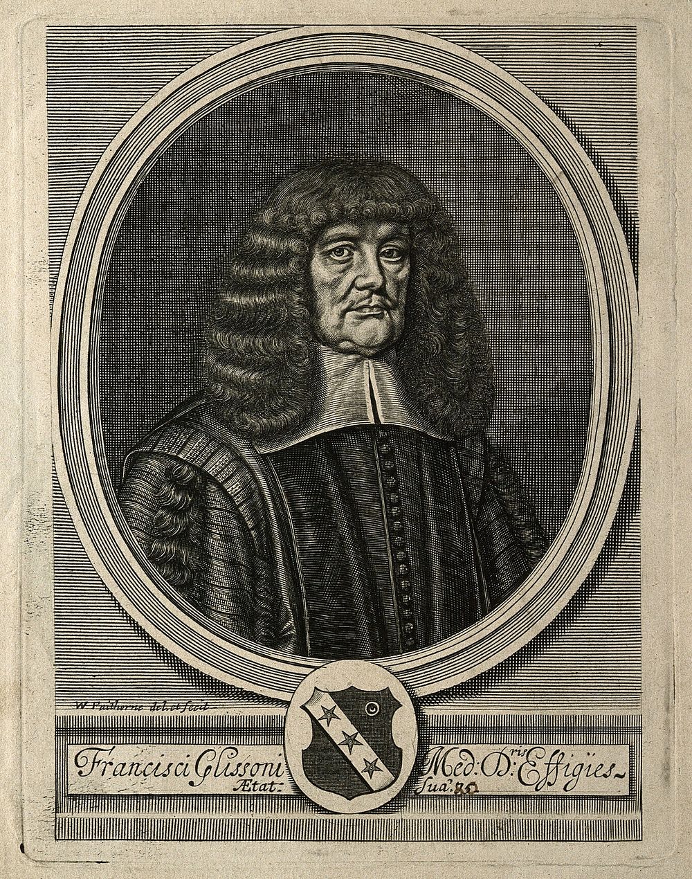 Francis Glisson. Line engraving by W. Faithorne, 1677, after himself [].