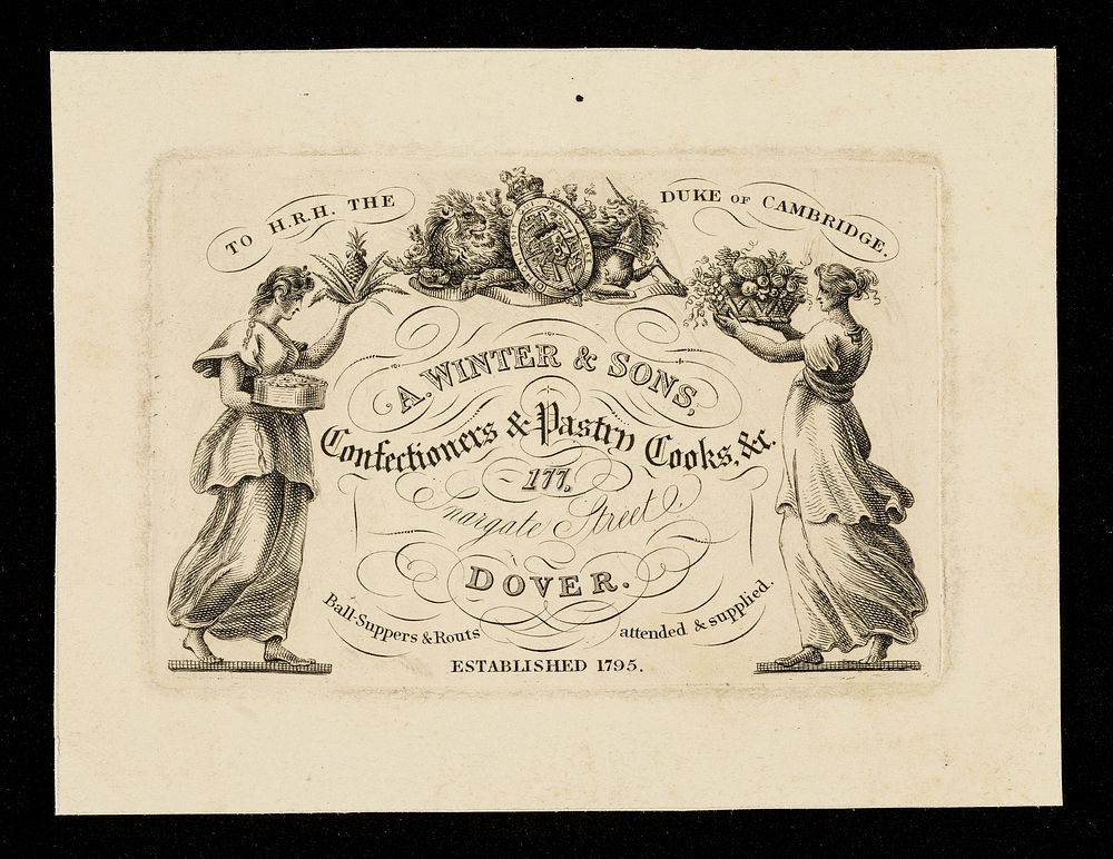 A. Winter & Sons, confectioners & pastry cooks, &c. : 177 Snargate Street, Dover : ball-suppers & routs attended & supplied…