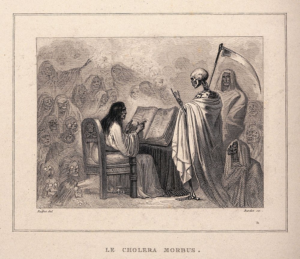 An allegory of cholera mortality. Etching by A. Burdet after A. Raffet.