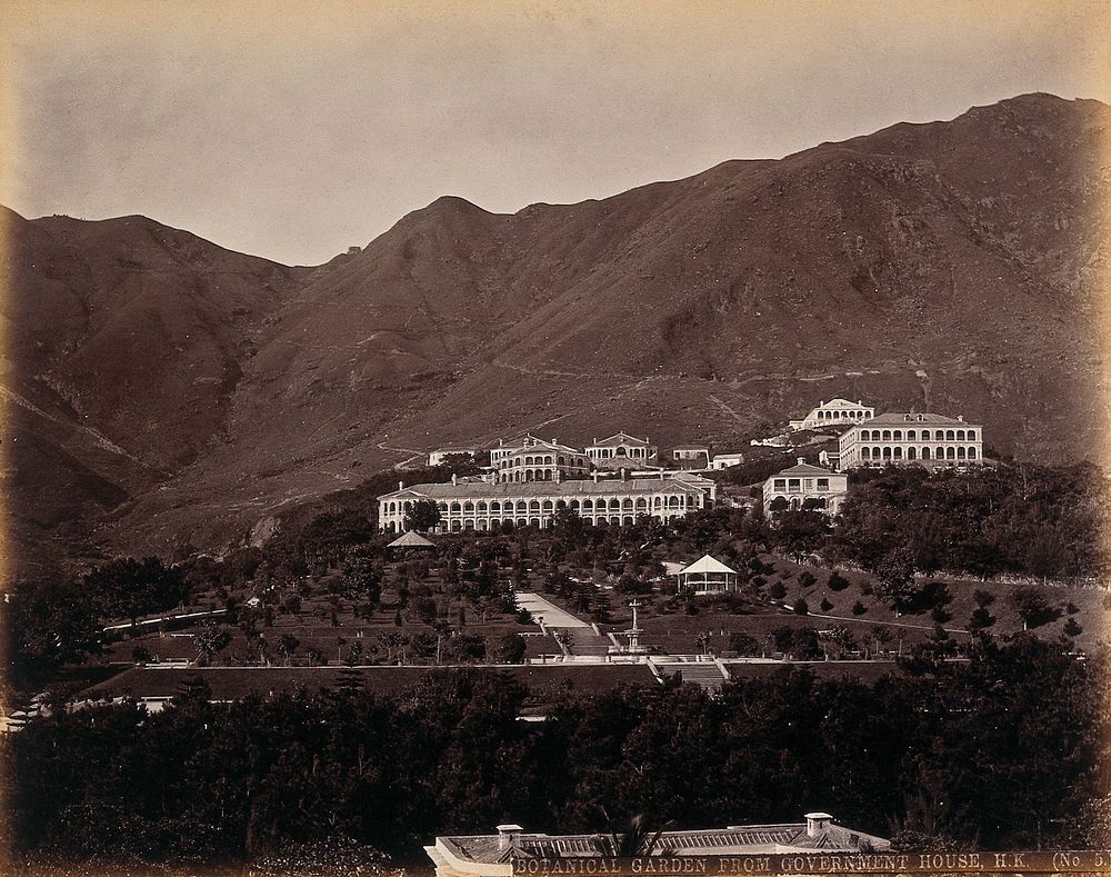 Hong Kong: Botanical Gardens and Albany, looking south from Government House. Photograph by W.P. Floyd, ca. 1873.