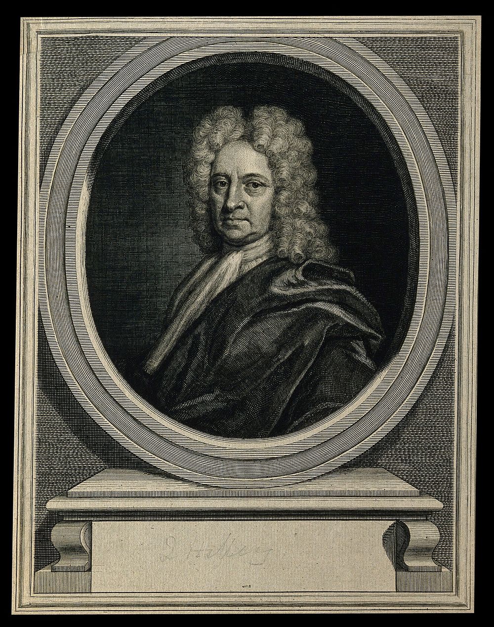 Edmund Halley. Line engraving by G. Vertue after R. Phillips.