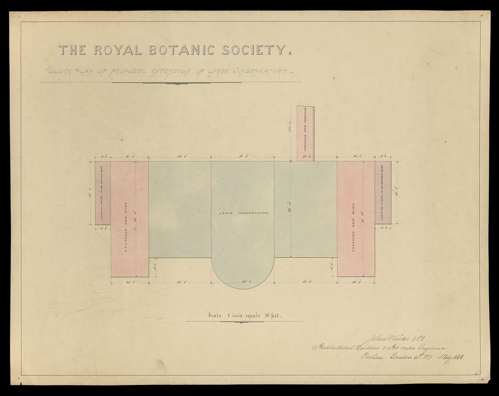The Royal Botanic Society. Block plan of proposed extension of large conservatory.